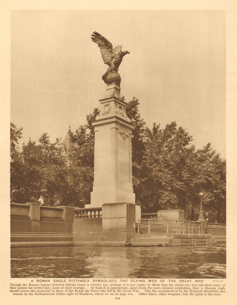 Royal Air Force memorial, Embankment. First World War One 1926 old print
